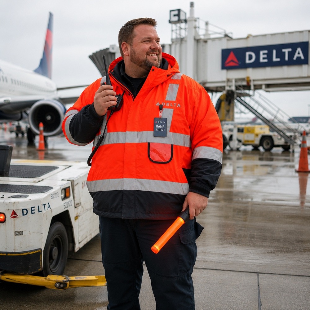 Lands End Delta Airlines Ramp Agent Hi-Vis Reflective Rain Parka Jacket 3XL